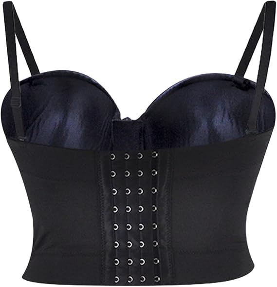 Steampunk Strap Padded Sexy Bra Bustier Black  Zipper Night Club Wear